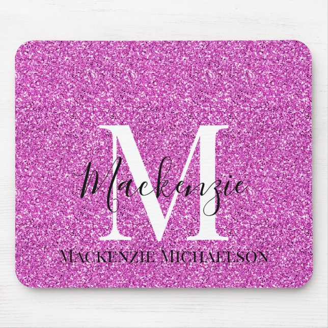 Girly Shock rosa Glitter Monogram Namn Musmatta (Framsidan)