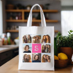 Girly Shock rosa Instagram Photo Collage Monogram Återanvändbar Påse<br><div class="desc">Du kan använda foton för den här designen. Använda 8-kvadratfoton som skapar en unik och personlig gåva. Eller så kan du behålla hipstervalpen och göra ett trendig till keepy. Om du behöver justera bilder klickar du på verktyg för att anpassa ändringar.</div>
