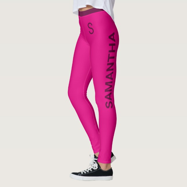 Girly Shock rosa med Anpassade Namn och monogram Leggings (Vänster)