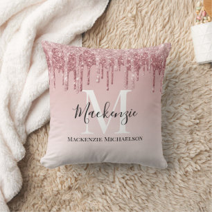 Girly Shock rosa Ombre Glitter Monogram Namn Kudde