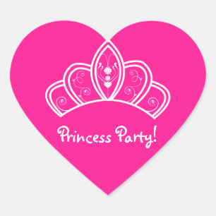 Girly Shock rosa Princess Party med Tiara Krona Hjärtformat Klistermärke