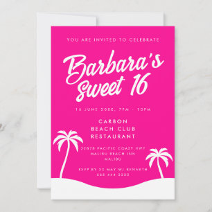 Girly Shock rosa Summer Beach Party Sweet 16 Inbjudningar