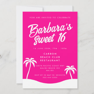 Girly Shock rosa Summer Beach Party Sweet 16 Inbjudningar