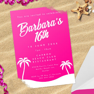 Girly Shock rosa Summer Beach Sweet 16 Inbjudningar