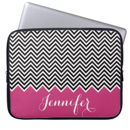 GIRLY SHOCK ROSA svart vit Chevron-Anpassningsbar Laptop Sleeve