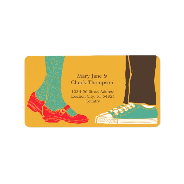 Girly Shoes & Sneakers Illustrated Bröllop Gult Adressetikett (Framsidan)