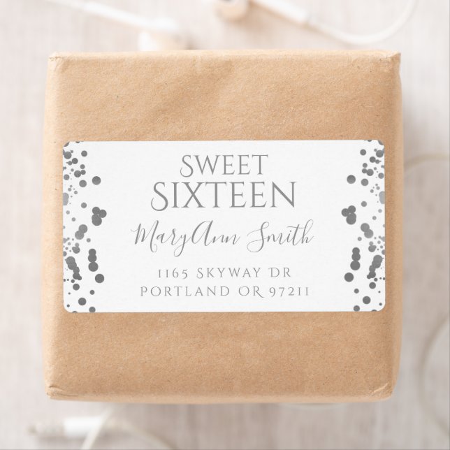 Girly Silver Foil Confetti Sweet sixteen Fraktsedel (Insitu)