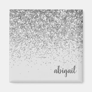 Girly Silver Glitter lägg till ditt eget Namn Magnet