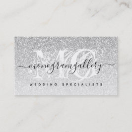 Girly Silver Glitter Luxe Glam Monogram Visitkort