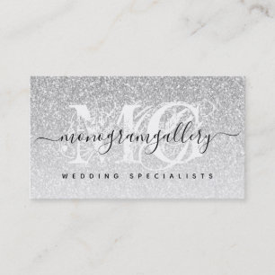 Girly Silver Glitter Luxe Glam Monogram Visitkort