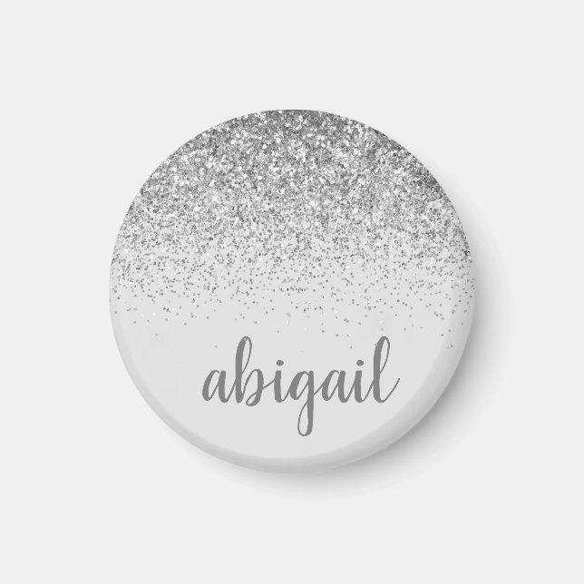 Girly Silver Glitter Modern Monogram Namn Magnet (Framsidan)