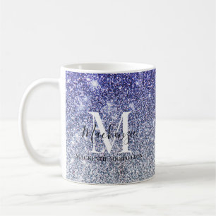 Girly Silver Lila Ombre Glitter Monogram Namn Kaffemugg