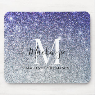 Girly Silver Lila Ombre Glitter Monogram Namn Musmatta