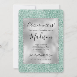 Girly Silver Mint Glitter Glitz Leopard-avtryck Inbjudningar