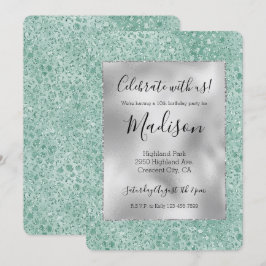 Girly Silver Mint Glitter Glitz Leopard-avtryck Inbjudningar