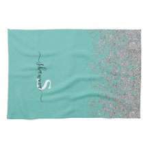 Girly Silver och Teal Monogram Aqua Gnistra