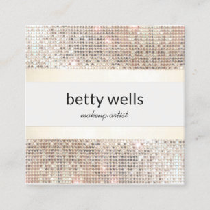 Girly Silver Sequin Stripe Makeup Artist Fyrkantigt Visitkort