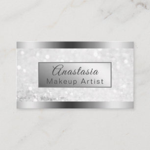 Girly Silver Shimmer Foil Glitter Visitkort