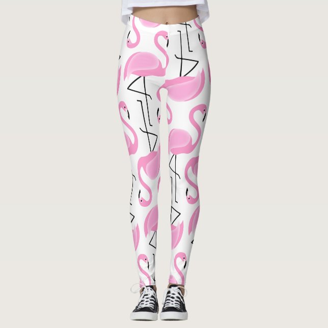 Girly Simple Modern Rosa Flamingo Pattern Leggings (Framsida)