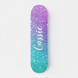 Girly sjöjungfru lila chic glitter turquise ombre mini skateboard bräda 18,5 cm