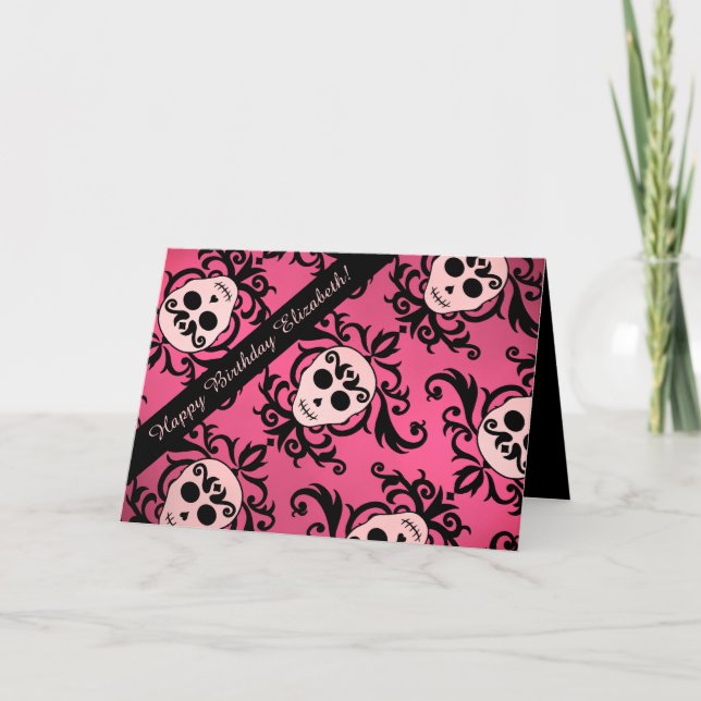 Girly skalle Birthday Kort (Framsida)