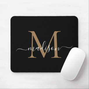 Girly-skript för Modern Black Guld Monogram Elegan Musmatta