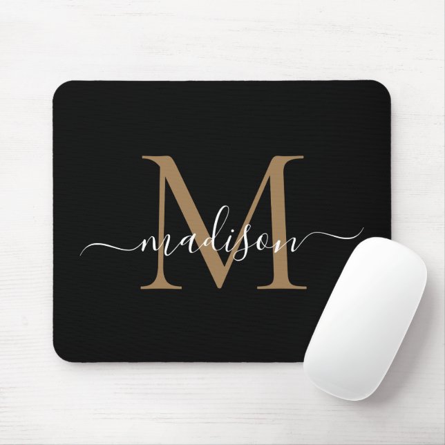 Girly-skript för Modern Black Guld Monogram Elegan Musmatta (Med mus)