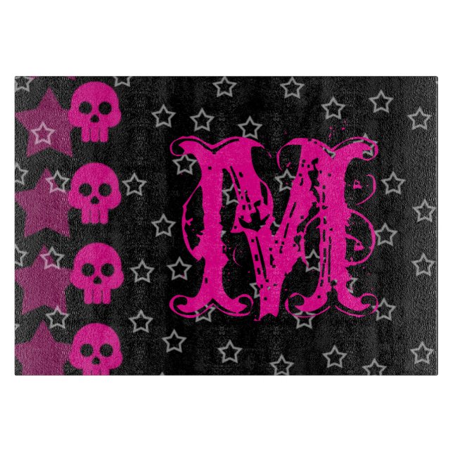 Girly Skull EMO Punk Monogram Glass Caking Board (Framsidan)