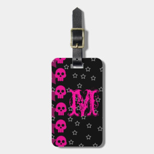 Girly Skull EMO Punk Rocker Monogram Luggage Tag Bagagebricka