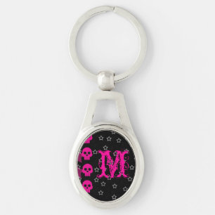Girly Skull EMO Punk Sten Rocker Girl Nyckelring