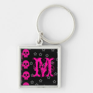 Girly Skull EMO Punk Sten Rocker Girl Nyckelring