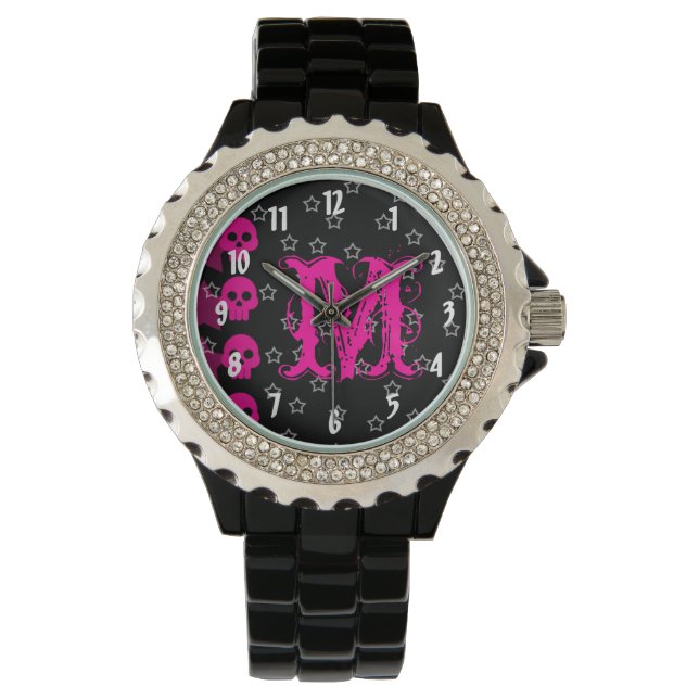Girly Skull EMO Punk Sten Rocker Girl Stars Watch Armbandsur (Framsida)
