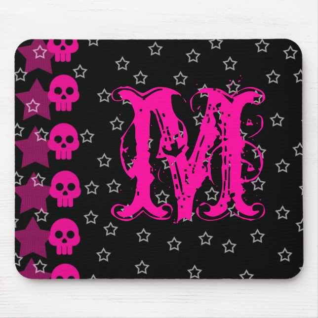 Girly Skull EMO-skräppostmonogram första musknapp Musmatta (Framsidan)
