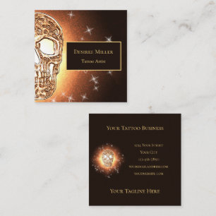 Girly Skull Gothic Coola Guld Glitter Metallic Fyrkantigt Visitkort