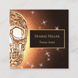 Girly Skull Gothic Coola Guld Glitter Metallic Fyrkantigt Visitkort