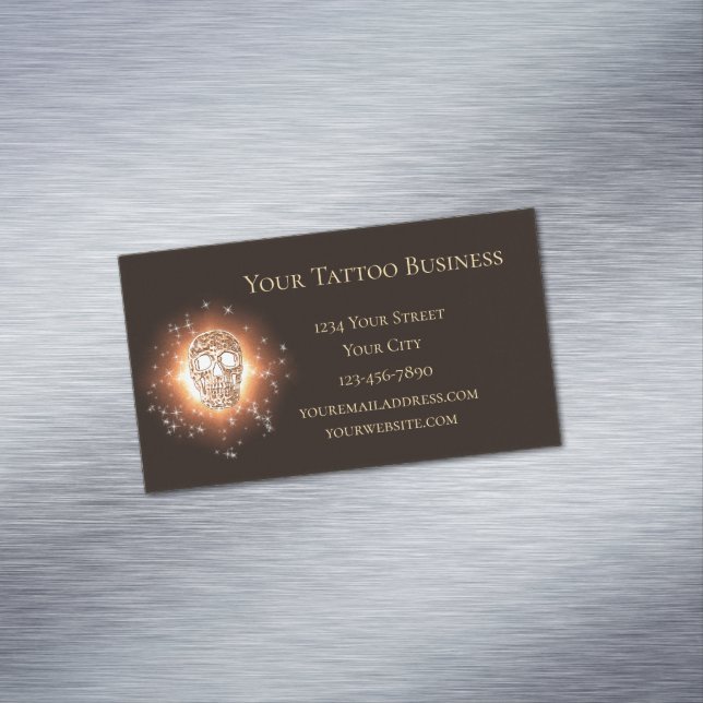 Girly Skull Gothic Coola Guld Glitter Metallic Magnetiska Visitkort (In Situ)