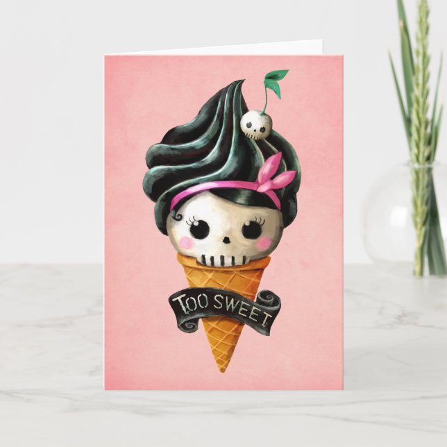 Girly Skull Ice Cream Cone Kort (Framsida)