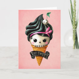 Girly Skull Ice Cream Cone Kort
