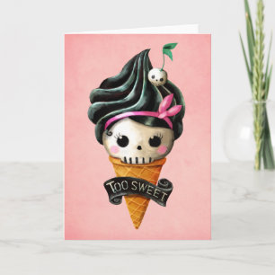Girly Skull Ice Cream Cone Kort