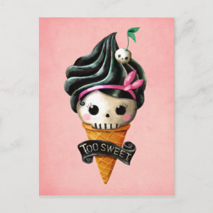Girly Skull Ice Cream Cone Vykort