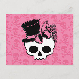 Girly Skull med Hat och Rosa Bow Vykort