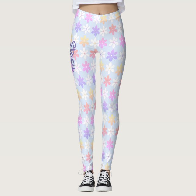 GIRLY SMALL FLOWERS BLEK ROSA GULT LILAC FÄRG LEGGINGS (Framsida)