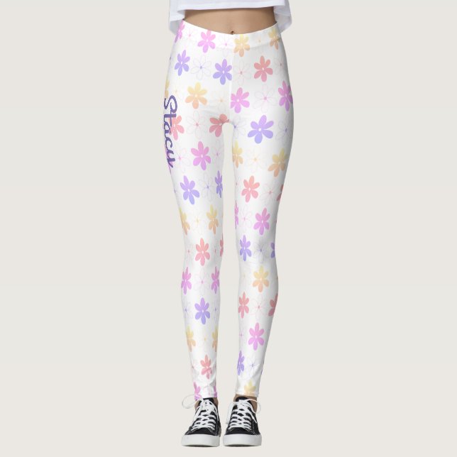 GIRLY SMALL FLOWERS BLEK ROSA GULT LILAC FÄRG LEGGINGS (Framsida)