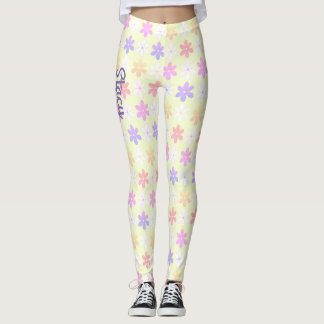GIRLY SMALL FLOWERS BLEK ROSA GULT LILAC FÄRG LEGGINGS