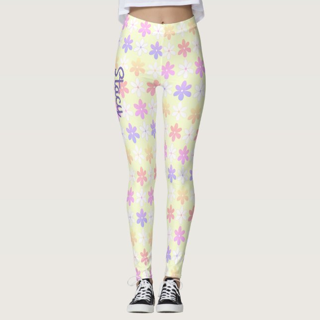 GIRLY SMALL FLOWERS BLEK ROSA GULT LILAC FÄRG LEGGINGS (Framsida)