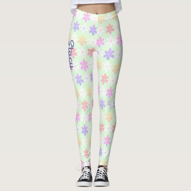 GIRLY SMALL FLOWERS BLEK ROSA GULT LILAC FÄRG LEGGINGS (Framsida)
