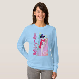 Girly Snögubbe med Rosa Snöflake Mönster T Shirt