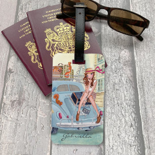 Girly Snyggt Blue car Vacation Girls Travel Paris Bagagebricka