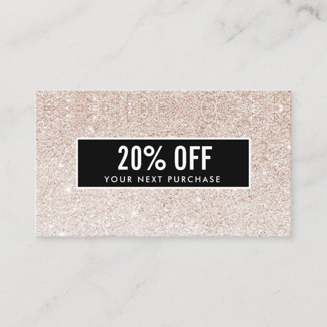 Girly Snyggt Champagne Glitter Black Coupon Card Visitkort (Framsida)