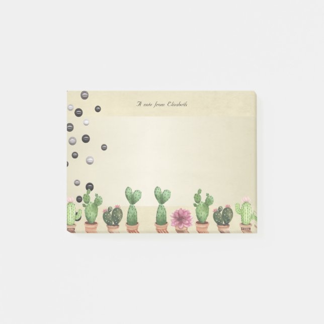 Girly Snyggt Elegant Cactus,Pearls-Personlig Post-it Block (Framsida)
